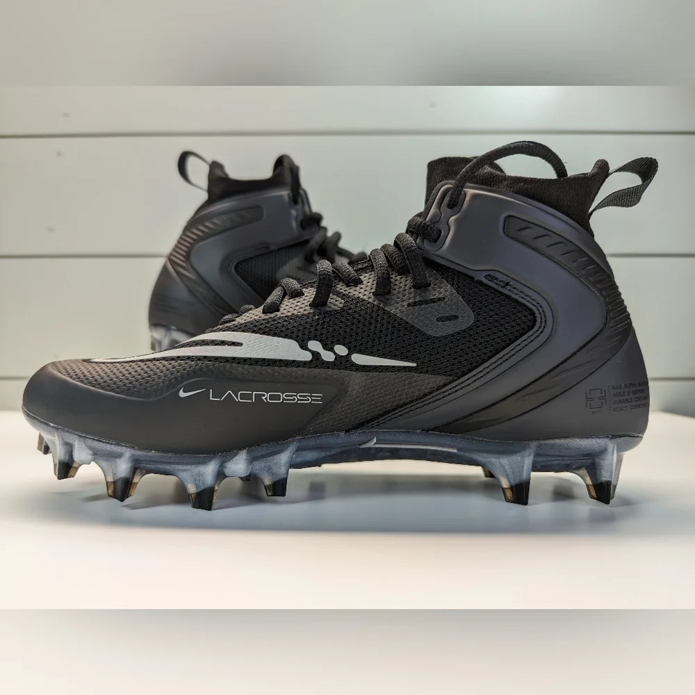 Nike Alpha Huarache 8 Elite Black Smoke Grey Lacrosse cleats size Men's 8 - Picture 3 of 9